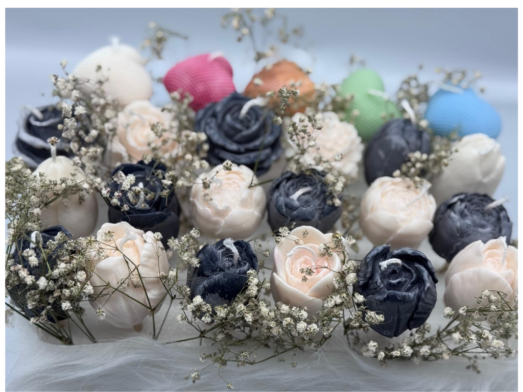 Plush gift box with colourful unique candles