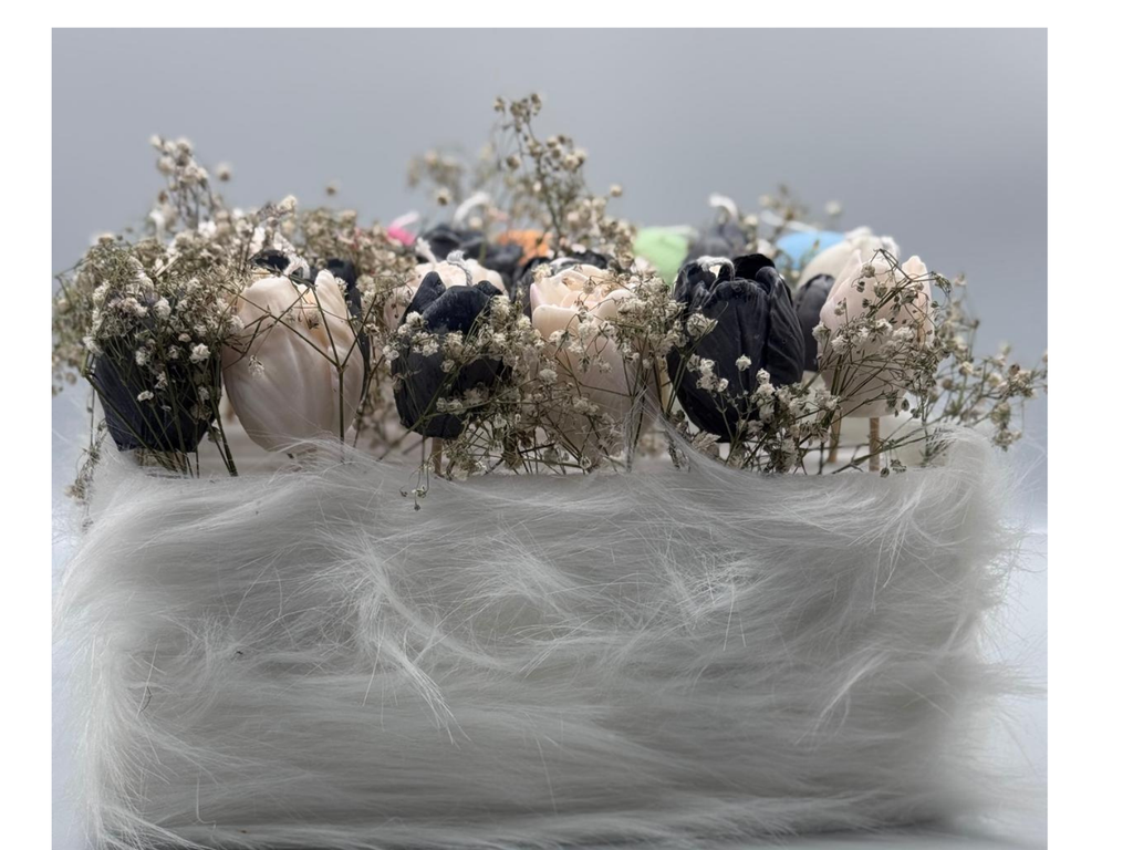 Plush gift box with colourful unique candles