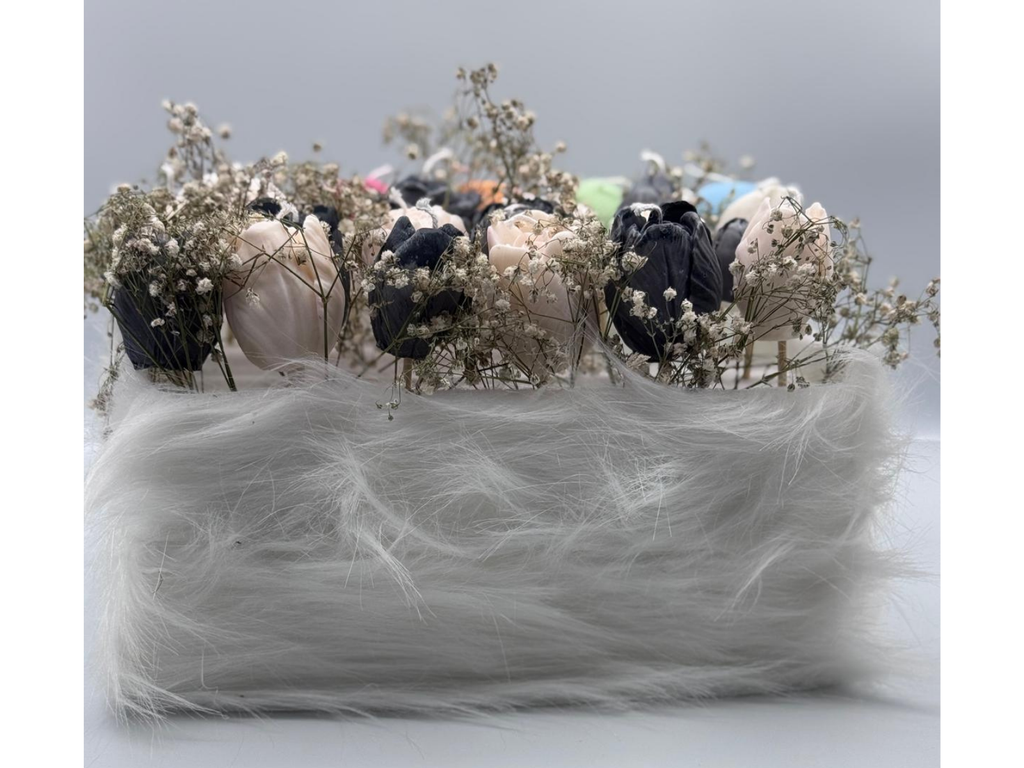 Plush gift box with colourful unique candles